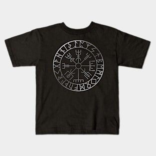 Vikings Vegvisir, Protection runes and compass in silver Kids T-Shirt